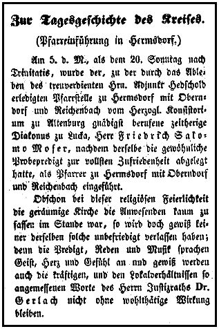 Pfarreinführung am 05.10.1845 Friedrich Salomo Moser